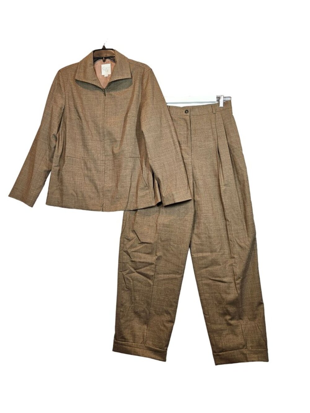 Clifford & Wills Pant Suit Set Womens 12 brown wool zip jacket pleat career cuff